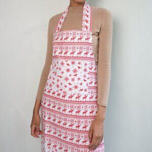 NEW Handmade Reversible Red/White Christmas Reindeer FULL Apron with Pocket